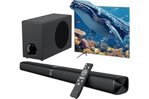 Assistrust Sound Bar with Subwoofer, 110W Sound Bar for Smart TV, with Deep Bass & Volume Boost & 3 Equalizer Modes, Bluetooth/ARC/Opt/AUX Connect, Detachable Soundbar for TV/PC/Gaming/Projectors