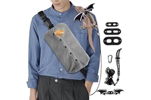 WATFOON Adjustable Lizard Leather Leash Harness and Bearded Dragon Carrier Sling, Reptile Small Pet Training Leashes and Beardie Snuggle Bag for Outdoor Travel(XL Grey Sling)