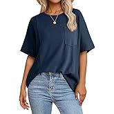 Acelitt Womens Oversized T Shirts Loose Fit Crewneck Short Sleeve Waffle Knit Tops Summer Casual Blouse 2025 Basic Tee