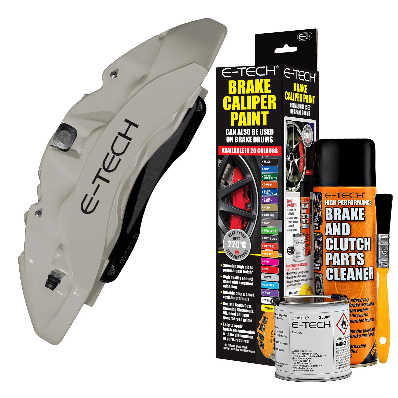 E-TECH Silver Brake Caliper/Drum Paint - EBCP-S - Complete Kit inc Paint/Cleaner & Brush