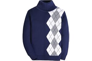BASADINA Kids Long Sleeve Sweater Argyle Uniform Plaid Turtleneck Pullover for Boys Girls
