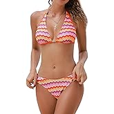 CUPSHE Women's Bikini Sets Two Piece Bathing Suit Halter Plunging Neck Open Back, Low Rise High Cut Cheeky Bottom