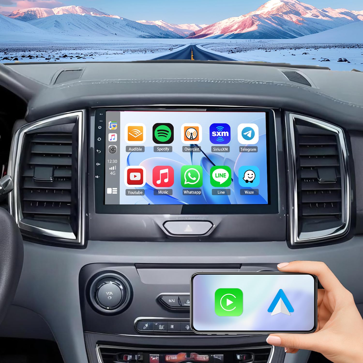 Photo 1 of 4G+64G - Double Din Car Stereo Radio for Ford Ranger 2016-2019 Head Unit,9inch Touch Screen for Ranger Stereo Radio with Carplay Android Auto,WiFi,GPS,Bluetooth5.0,FM/RDS,SWC,32EQ, AHD Backup Camera