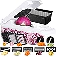 Ourokhome Vegetable Chopper Onion Cutter, 14 in 1 Professional Mandoline Slicer for Kitchen, Multifunctional Food Chopper for Potato, Tomato, Veggie with Strainer Basket, 10 Blades, Black
