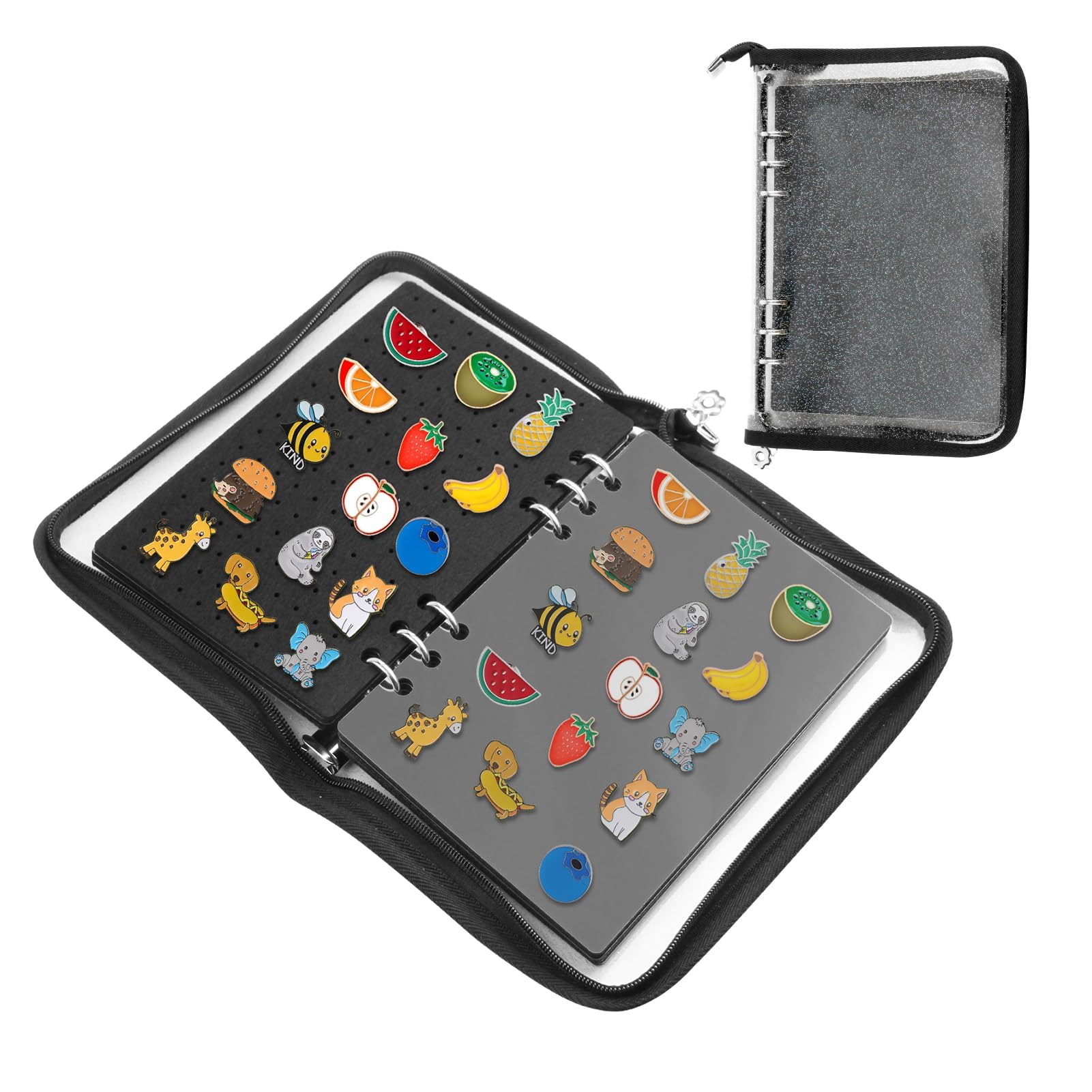 Photo 1 of Enamel Pin Display Book,Trading Pins Holder with 6-Page Display Boards A5 Brooch Mini Board Collection,Pin Storage Bag Binder Organizer Case,for Badge Books Collector Small Travel Box(Black)