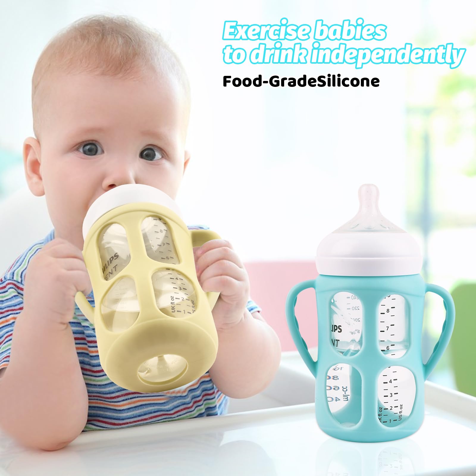 3 Pack Baby Bottle Handles for Philips Avent Natural Baby Bottles, Baby Bottle Holder with Easy Grip Handles (Blue+Yellow+Green)