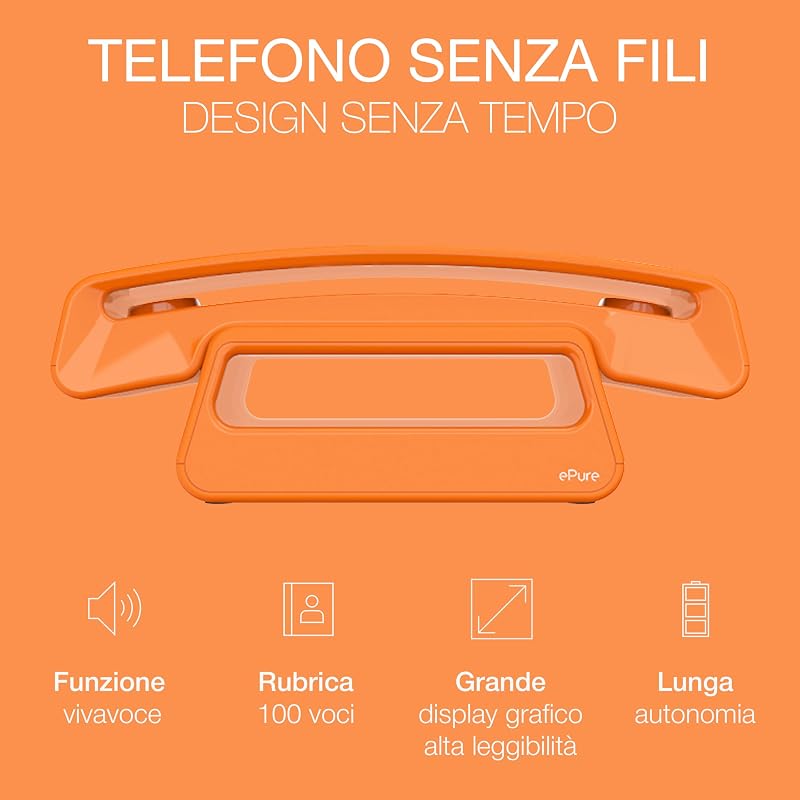 ePure Iconic - Telefono fisso cordless DECT - Design vintage - Grande display grafico ad alta leggibilità - Vivavoce - Funzione blocco chiamate - Arancione — foto 2 di 6