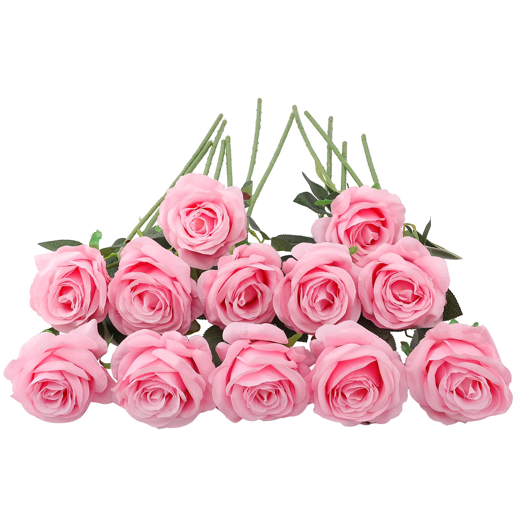 JOYHAZE 12 Pcs Artificial Roses, 19.7'' Single Long Stem Silk Flowers Blooming Roses for Wedding Home Party Office Decor, Table Centerpieces, DIY Floral Arrangements, Pink