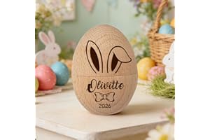 Condlin Personalized Engraved Wooden Easter Egg for Family Friends Custom Name Hollow Fillable Egg Keepsake Easter Basket Stu