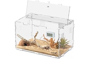Hygger zoo Reptile Terrarium Acrylic Horizontal,Tarantula Spider Enclosure Habitat with Thermohygrometer and Locking Latch for Small Lizards,Spiders,Snakes,Praying Mantis,Hermit Crab (11.8 * 7.8 * 7)
