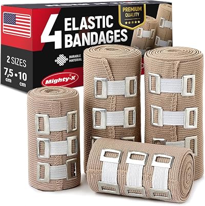 Mighty-X Premium Compression Bandage 4pk 2x7.5cm 2x10cm Elastic Wrap