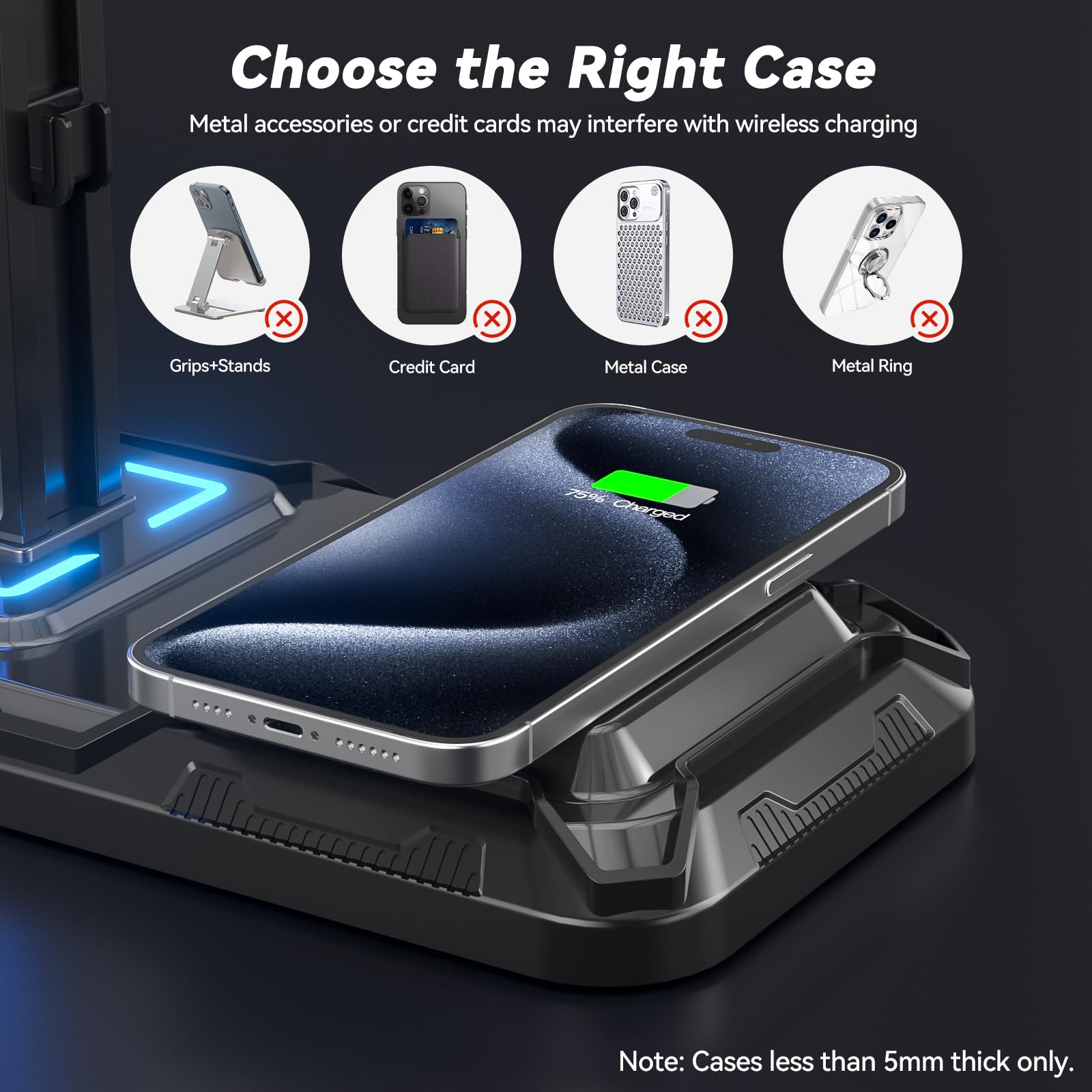 KDD Headphone & Controller Stand with Wireless Charging - Rotatable Headset Stand with 9 Light Modes - Controller Holder with 2 USB and Type C Ports - for Gamers Desktop Accessories