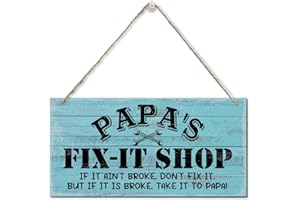 RAZPAH Vintage Style "Papa's Fix-It Shop If It Ain't Broke, Don't Fix It. But If It Is Broke, Take It To PAPA!" Decor Sign, Printed Wood Plaque Sign, Hanging Wood Sign Home Decor, Gift for Grandpa 12" x 6"