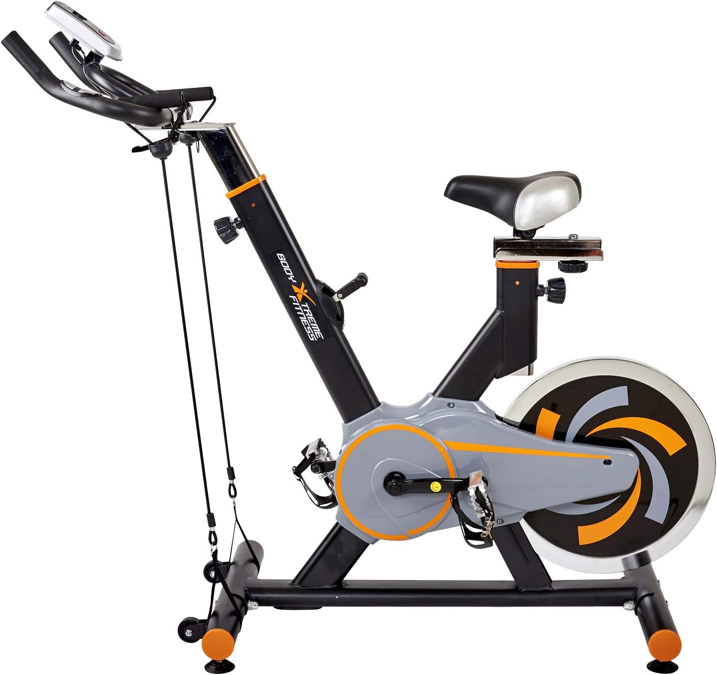 Body Xtreme Fitness Impeller II Exercise Bike + Resistance Bands, 40lb Flywheel, Pulse Sensors, Monitor, Toe Straps, in-Built Wheels + Bonus Cooling Towel!