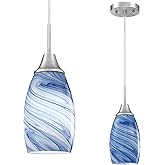 Viinew Mini Glass Pendant Light 1-Pack Dark Blue Marble Art Glass Pendant Lights Kitchen Island Brushed Nickel Finish Hanging