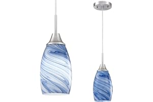 Viinew Mini Glass Pendant Light 1Pack Dark Blue Marble Art Glass Pendant Lights Kitchen Island Brushed Nickel Finish Hanging Light for Kitchen Over Sink,Dining Room,Foyer,Hallway