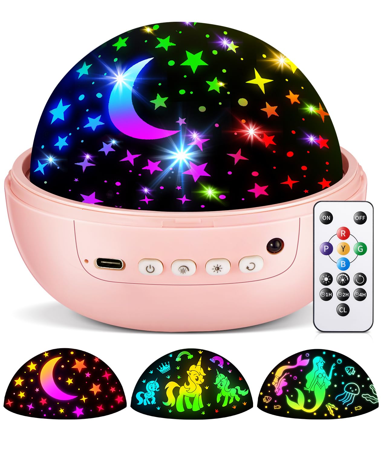 Photo 1 of Unicorn Night Light for Girls, Unicorn Room Decor for Girls Bedroom, Star Projector, Remote+Dimmable Little Mermaid Toys, 360° Silent Rotation, Princess Night Light