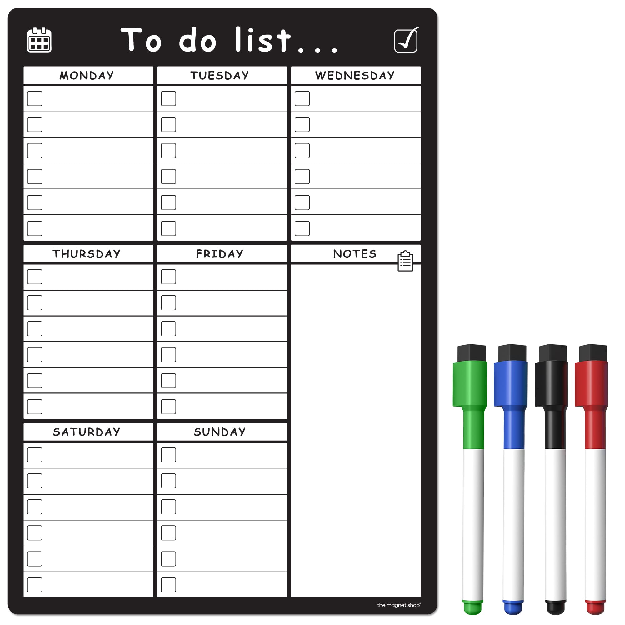 The Magnet Shop A3 Magnetic to Do List and Weekly Planner - Organise Your Chores, Housework, Office and Business Tasks with Our Dry Wipe Boards! Comes with 4 Magnetic Dry Erase Pens