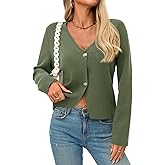 Saodimallsu Womens V Neck Cardigans Long Sleeve Button Down Cropped Knit Trendy Front Slit Dressy Casual Fall Sweater Blazers