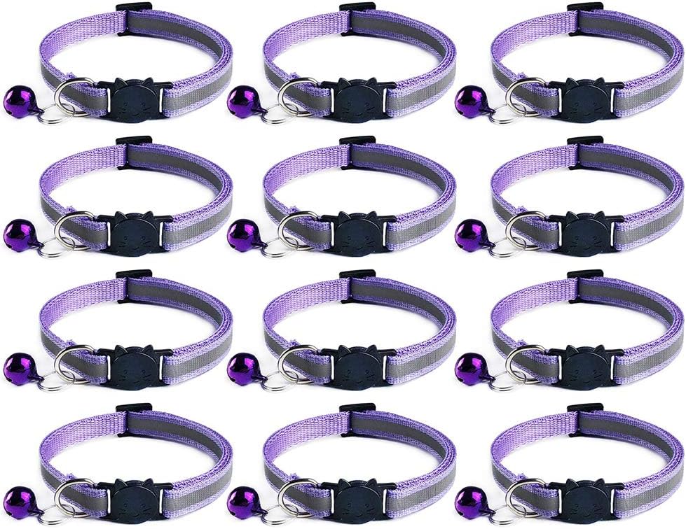 Tafeiya 12x Reflective Design Adjustable Cat Collars More Safety Quick Release Safety Buckle with Bell (Purple)