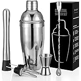 Cocktail Shaker Set, 6-Piece 18/8 Food-Grade Stainless Steel Mixology Bartender Kit - Premium Bar Tools with Muddler, Jigger, Spoon & Pourers - Rust-Proof, Leak-Proof & Dishwasher Safe Gift for Men