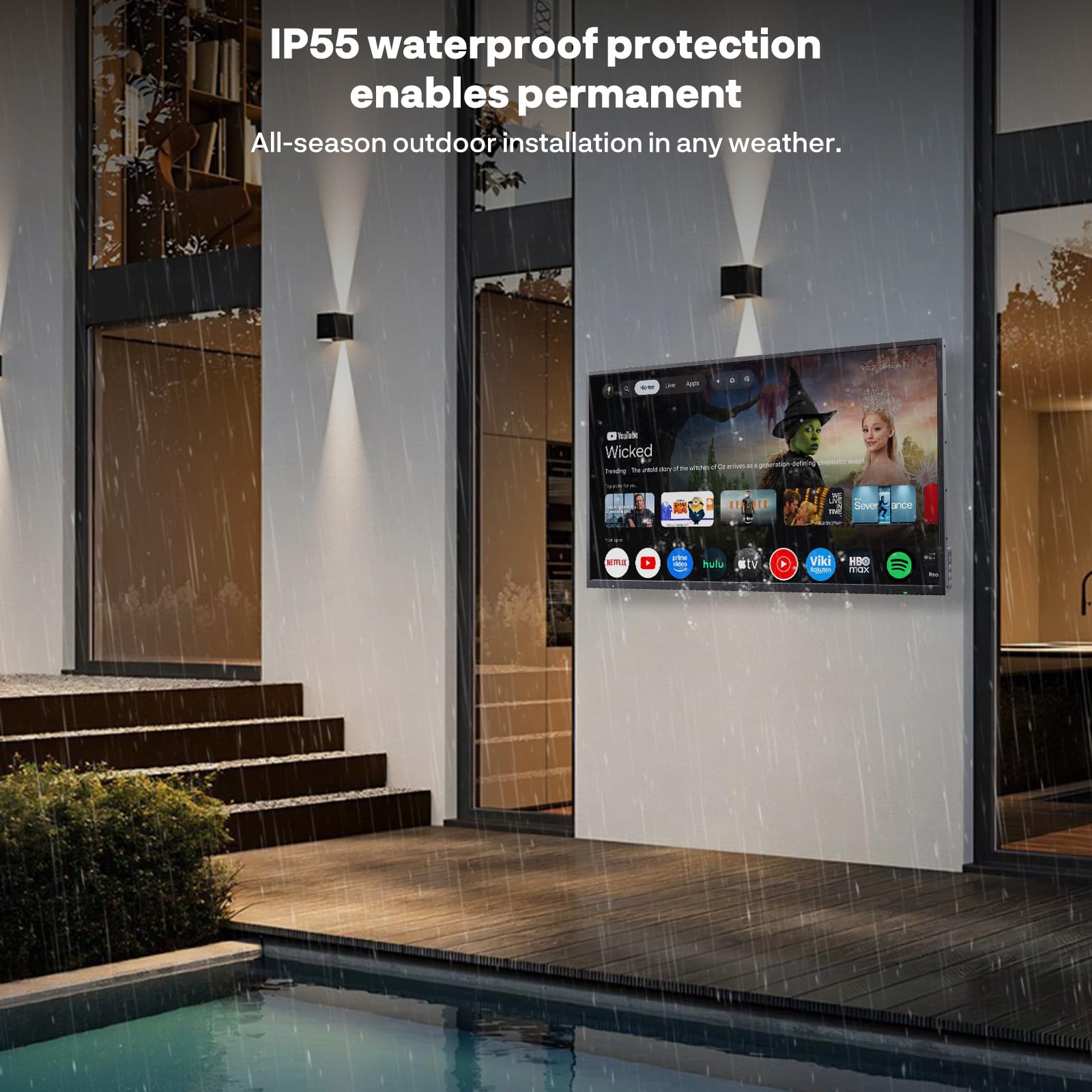 SYLVOX 43 Zoll Outdoor Smart TV, | 4K UHD 2000 Nits HDR10 | Google TV | IP55 Wasserdicht, Weatherproof Television, Outdoor Fernseher für Garten, Terrasse & Gewerbe (Pool Pro 2.0) 5