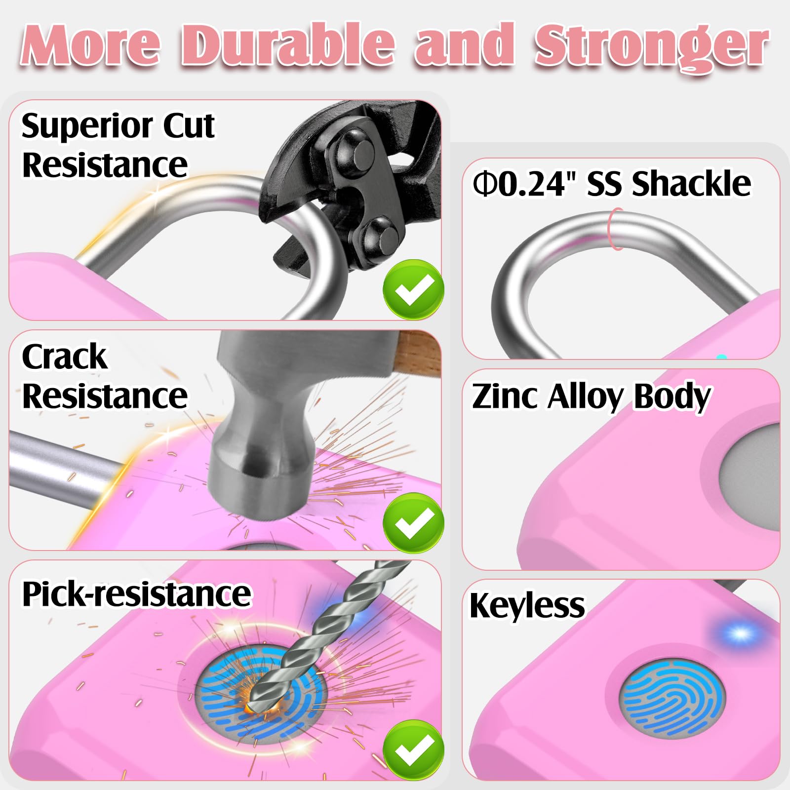 Pothunder Fingerprint Padlock, Locker Lock, Combination Lock, Fingerprint Lock with APP Unlock, USB Rechargeable, Suitable for Gym Locker, Door, Locker