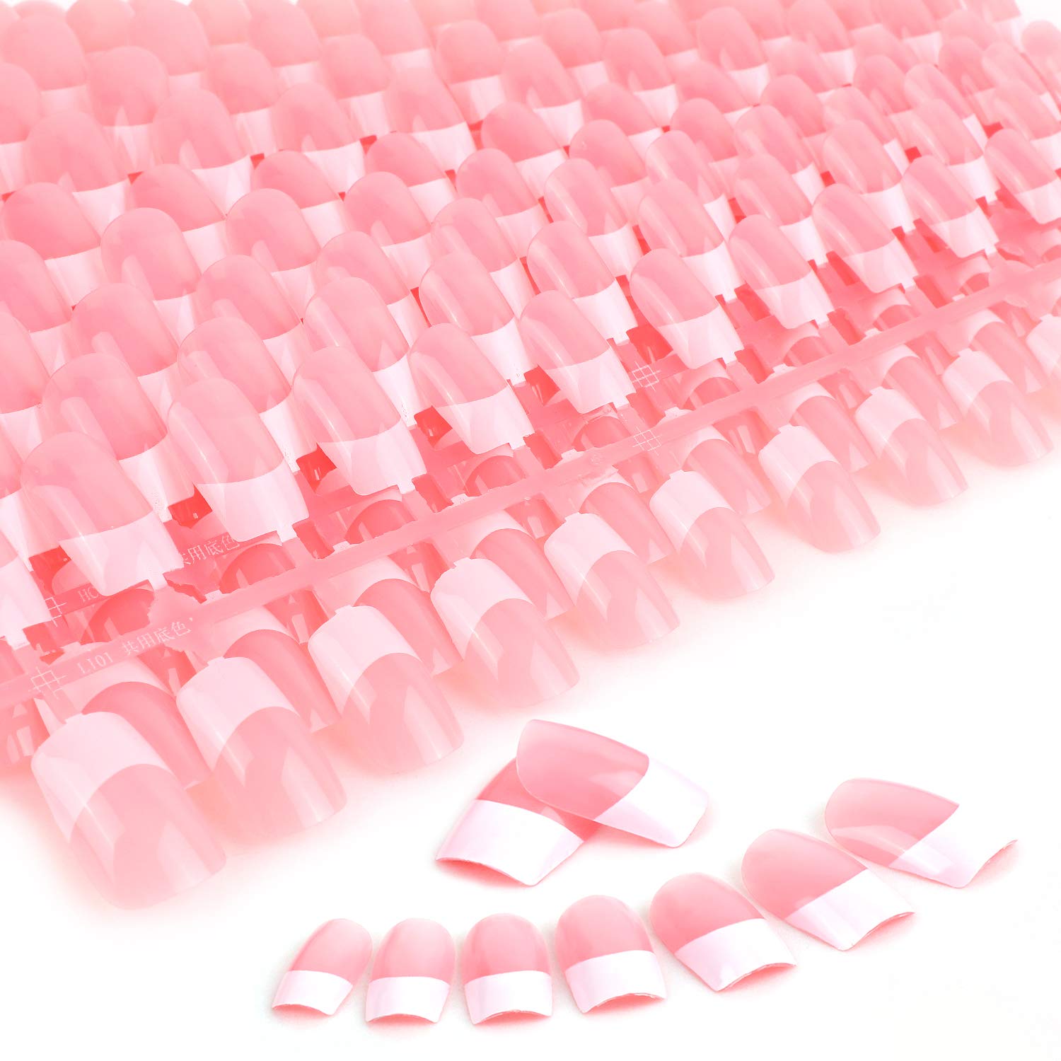 MWOOT 240Pcs Natural French Fake Nails Tips Set, Nail Art Decoration Full Cover Pink White False Nail Tips for DIY Salon Manicure Sticker Tools - L