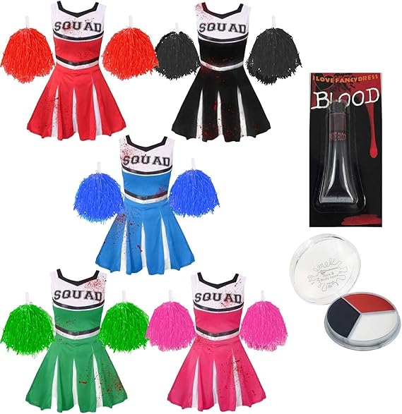 Girls Halloween Zombie Cheerleader Fancy Dress Costume & Accessories