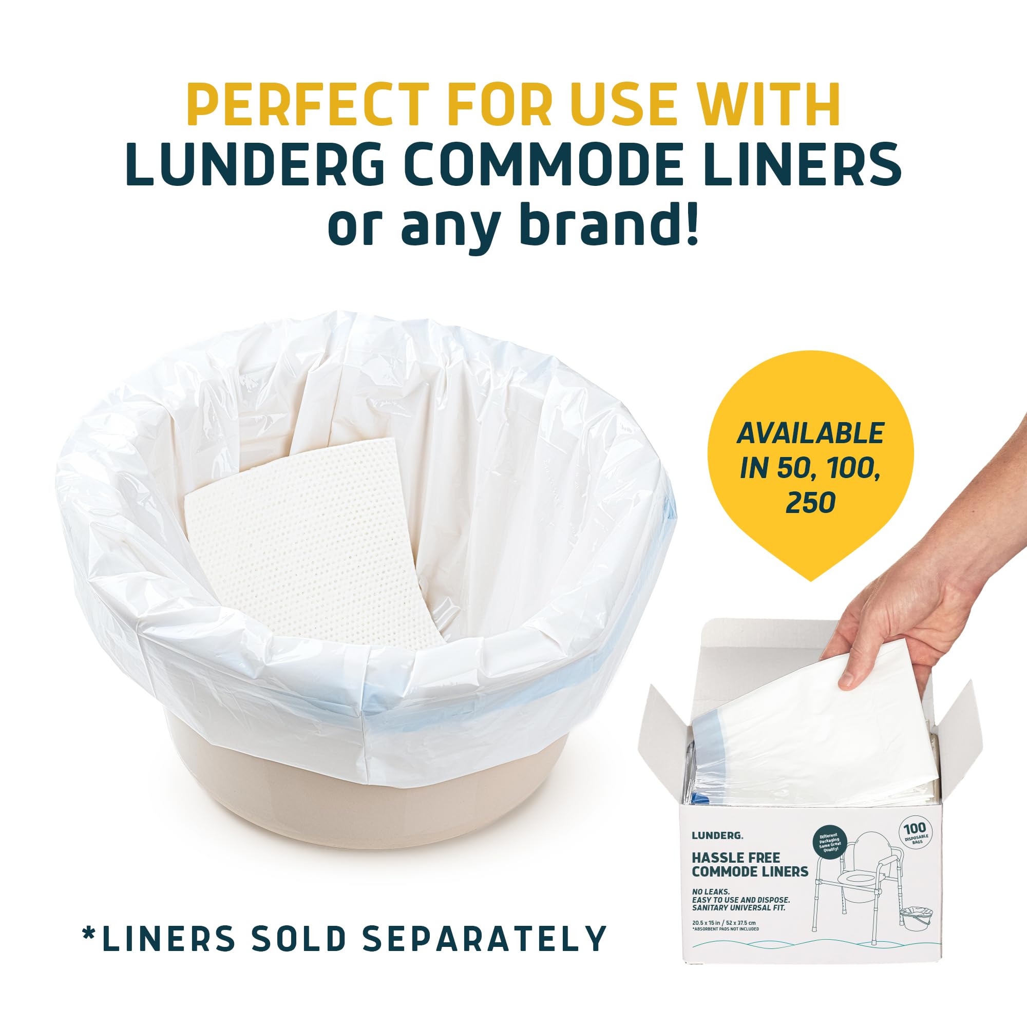 Lunderg Lemon Scented Super Absorbent Commode Pads - Medical Grade Value Pack 100 Count - for Disposable Bedside Commode Liners, Adult Chairs, Portable Buckets & Camping Toilet Bags - Light Scent