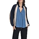 BCBG Womens Long Sleeve Pleated Stripe Blouse