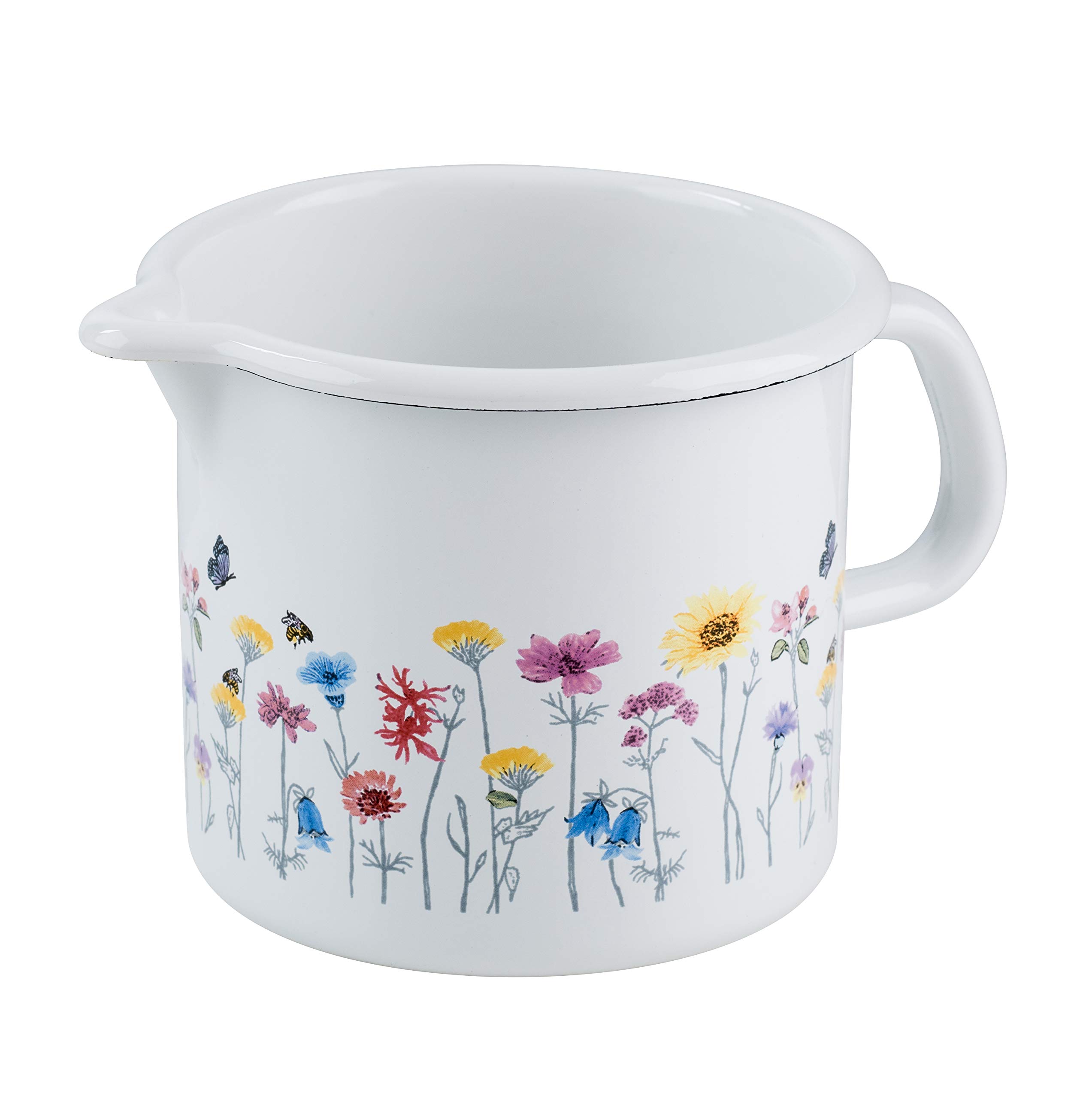 Riess, 0040-070, Sippy Cup 12 1L, Country Special Edition Flora, Diameter 12 cm, Capacity 1.0 Litre, Height 11.5 cm, Enamel, White, Induction