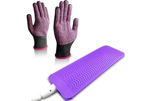 ABVSDU Heat Gloves for Hair Styling, 2PCS Heat Resistant Gloves and Silicone Mat Pouch for Curling Irons, Hair Straighteners, and Flat Irons
