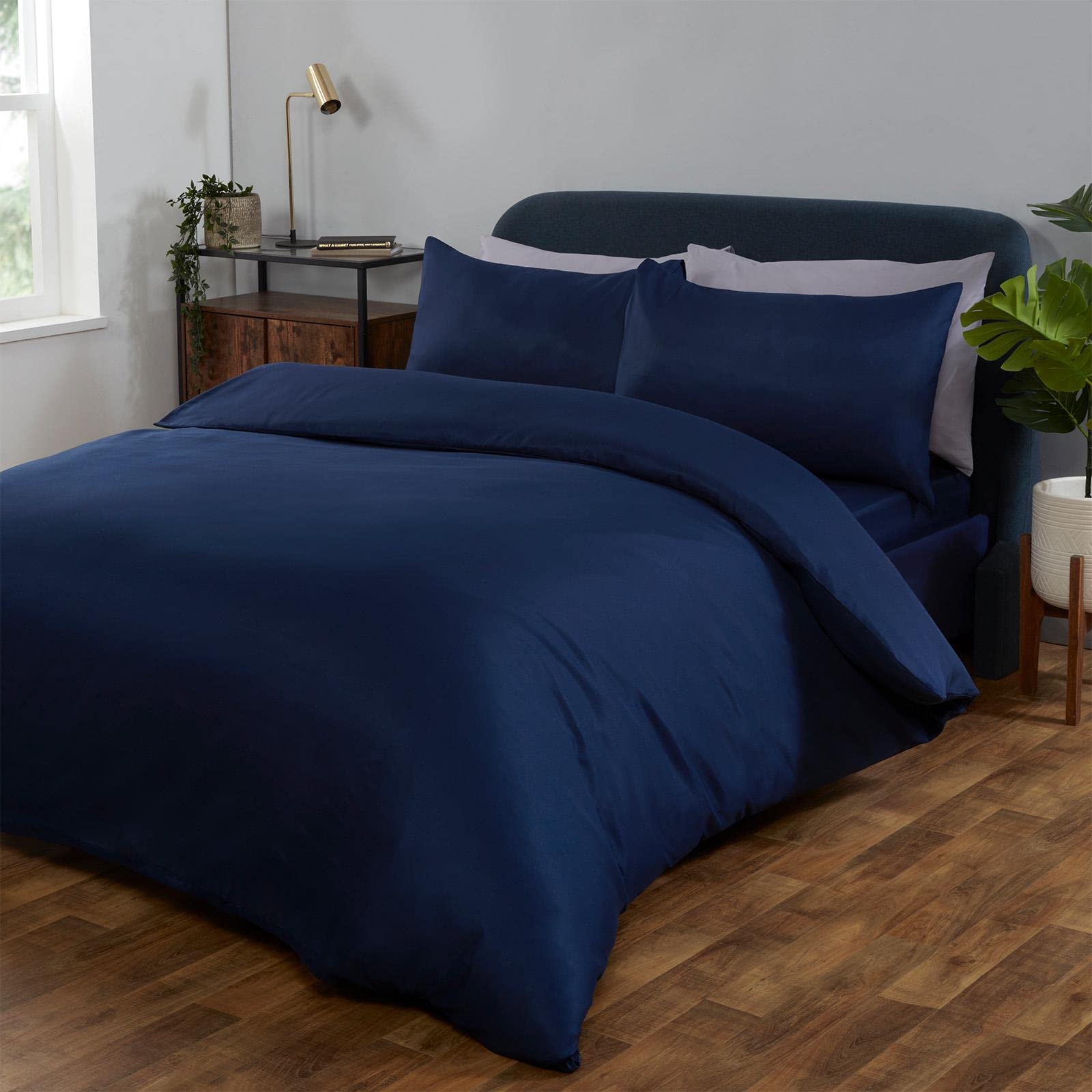 Brentfords King Size Duvet Cover Plain Dye Quilt Cover with Pillow Cases Bedding Set - Navy Blue, King