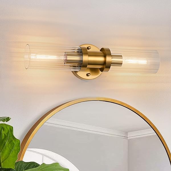 JONSI 2-LIGHT GOLD WALL SCONCE, BRUSHED GOLD BATHROOM...