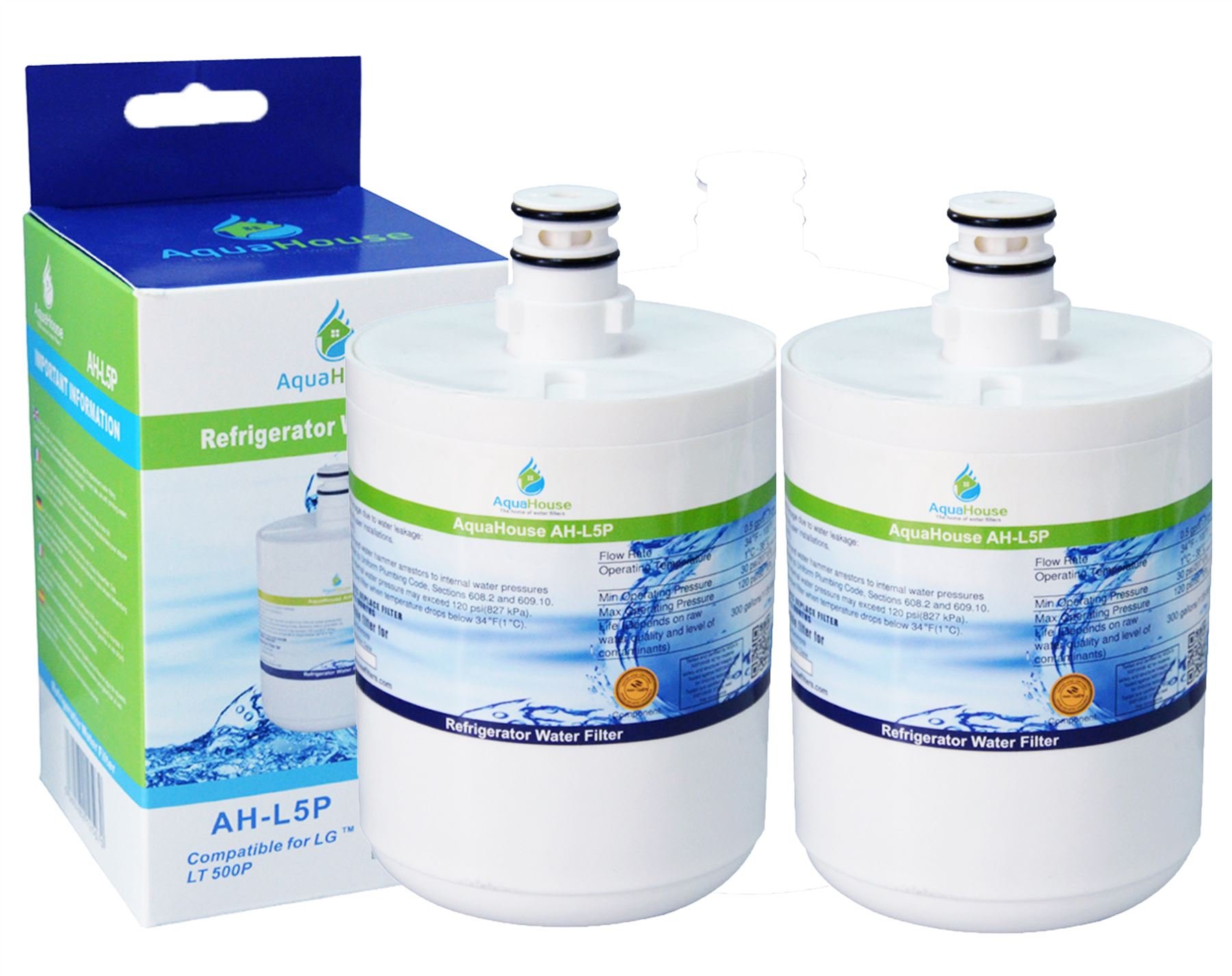 2X AH-L5P Compatible for LG LT500P Water Filter, 5231JA2002A, GEN11042FR-08, ADQ72910901, Premium Fridge Filter