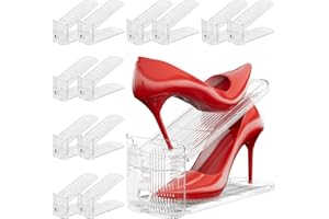 Neprock Shoe Slots Organizer for Closet,12 Pack Acrylic Shoe Stackers for A Pair of Shoes,3 Levels Adjustable Shoe Rack Storage Shoe Space Saver 50%(Clear,12 Pack)