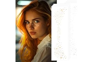 BLAAROOM Glitter Freckles Face Tattoo 6 Sheets Face Makeup Patches Gold & Silver Star Fake Freckles Cute Glitter Makeup Accessories for Women Girls