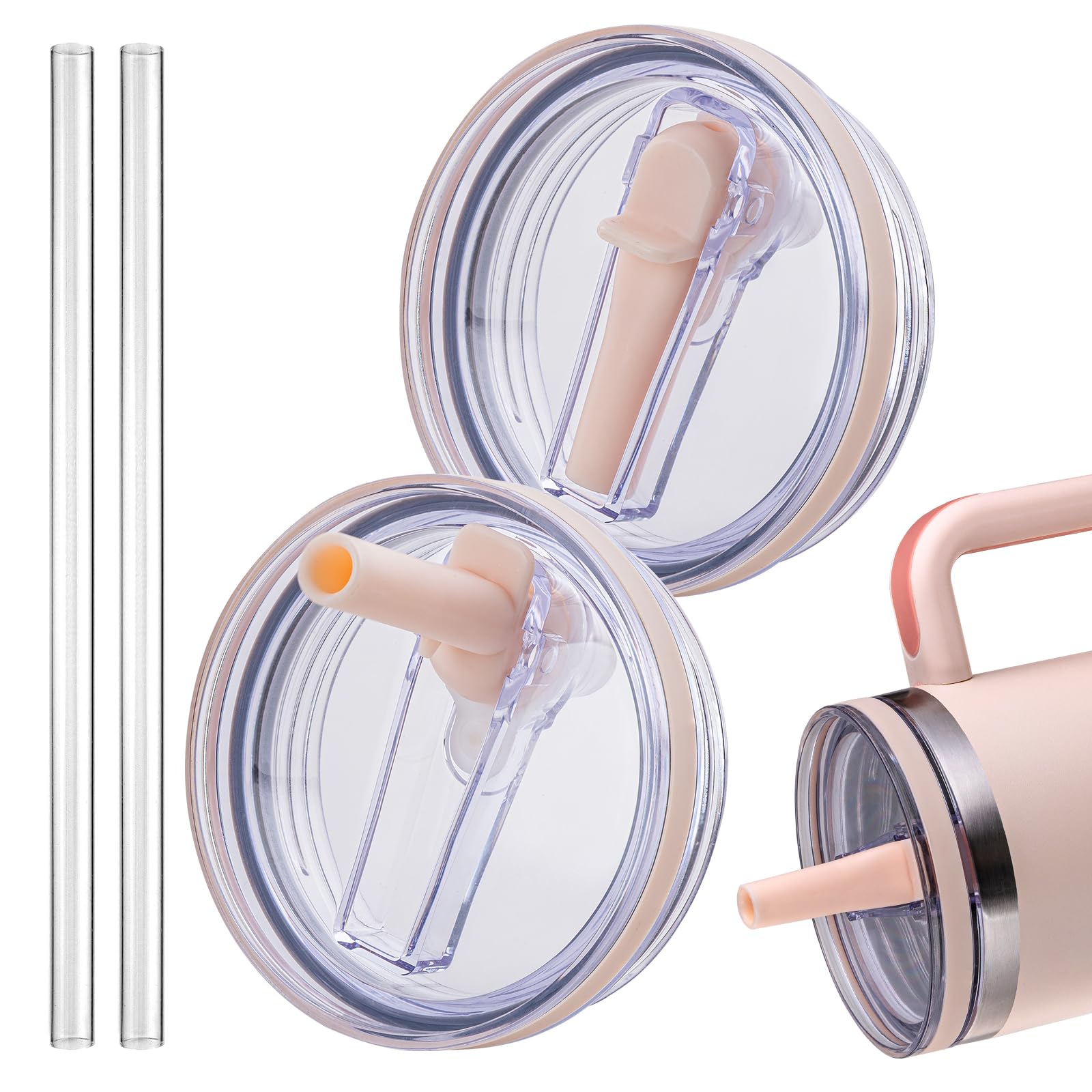 Photo 1 of Straw Lid for Stanley 40oz and 64oz Tumbler.Leakproof Flip Straw Lid Fit Stanley Cup Quencher H2.0 40 oz/64 oz and Stanley ProTour 40oz/64oz Tumbler.(Rose Quartz,2-Pack)