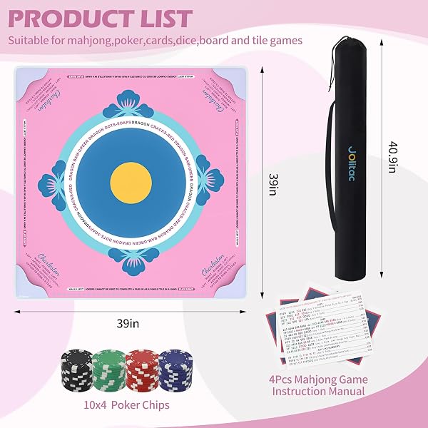 MAHJONG MAT, 39 X 39 IN LARGE MAHJONG GAMING SURFACE, NON-SLIP NOISE REDUCTION GAMING TABLE PAD, SUITABLE FOR MAHJONG, POKER, BOARD GAMES, TILE GAMES, AND DOMINOES