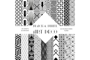 Black & White Art Deco Scrapbook Paper: | 8,5 x 8,5 size | 40 patterned double sided sheets (20 designs) | Geometric Art Deco