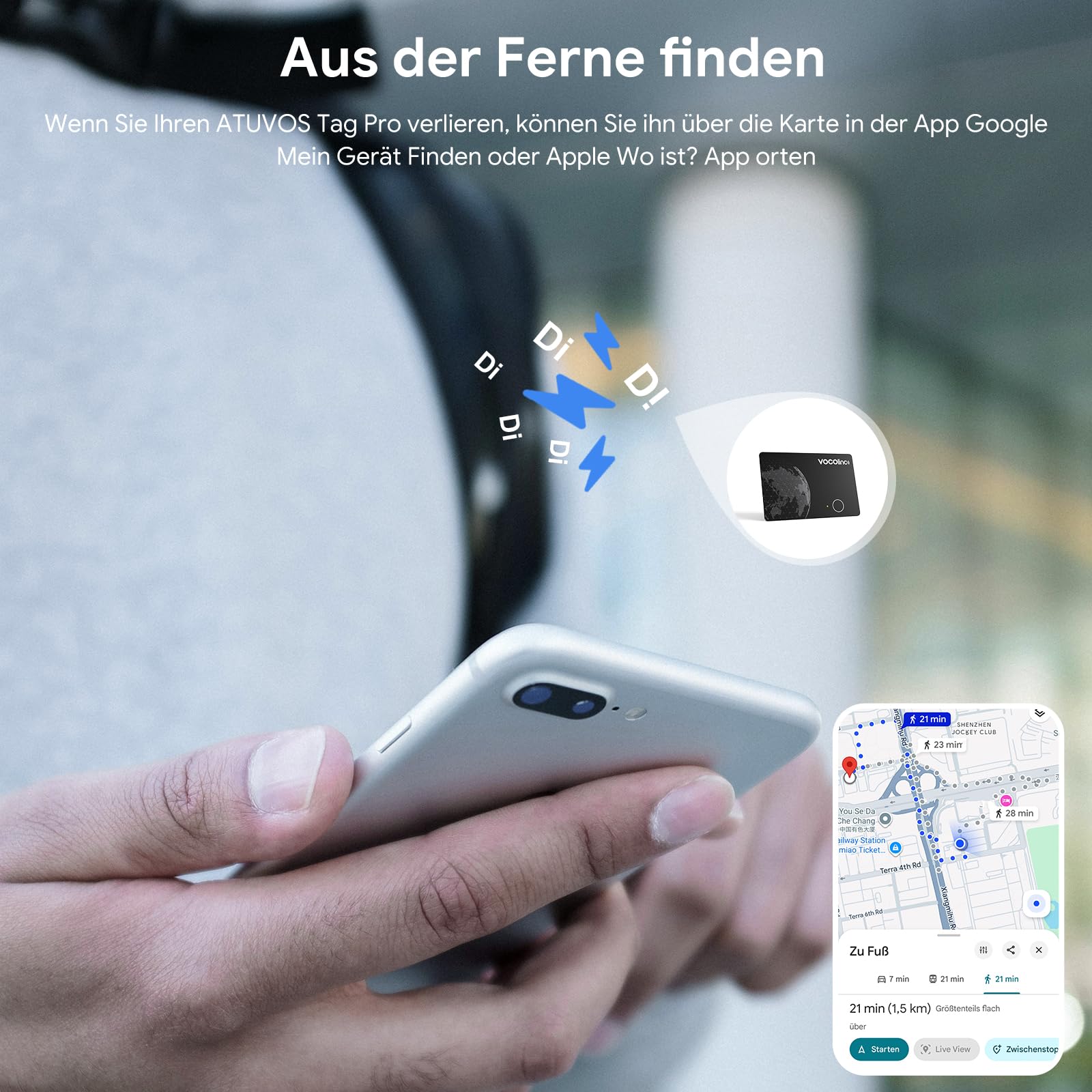 VOCOlinc Air Tag Alternative Karte Kompatibel mit Apple Wo Ist & Android Google Mein Gerät Finden APP, Bluetooth Wiederaufladbar Wallet Tracker Card Ultra Slim für Geldbeutel/Gepäck/Taschen/Koffer 6