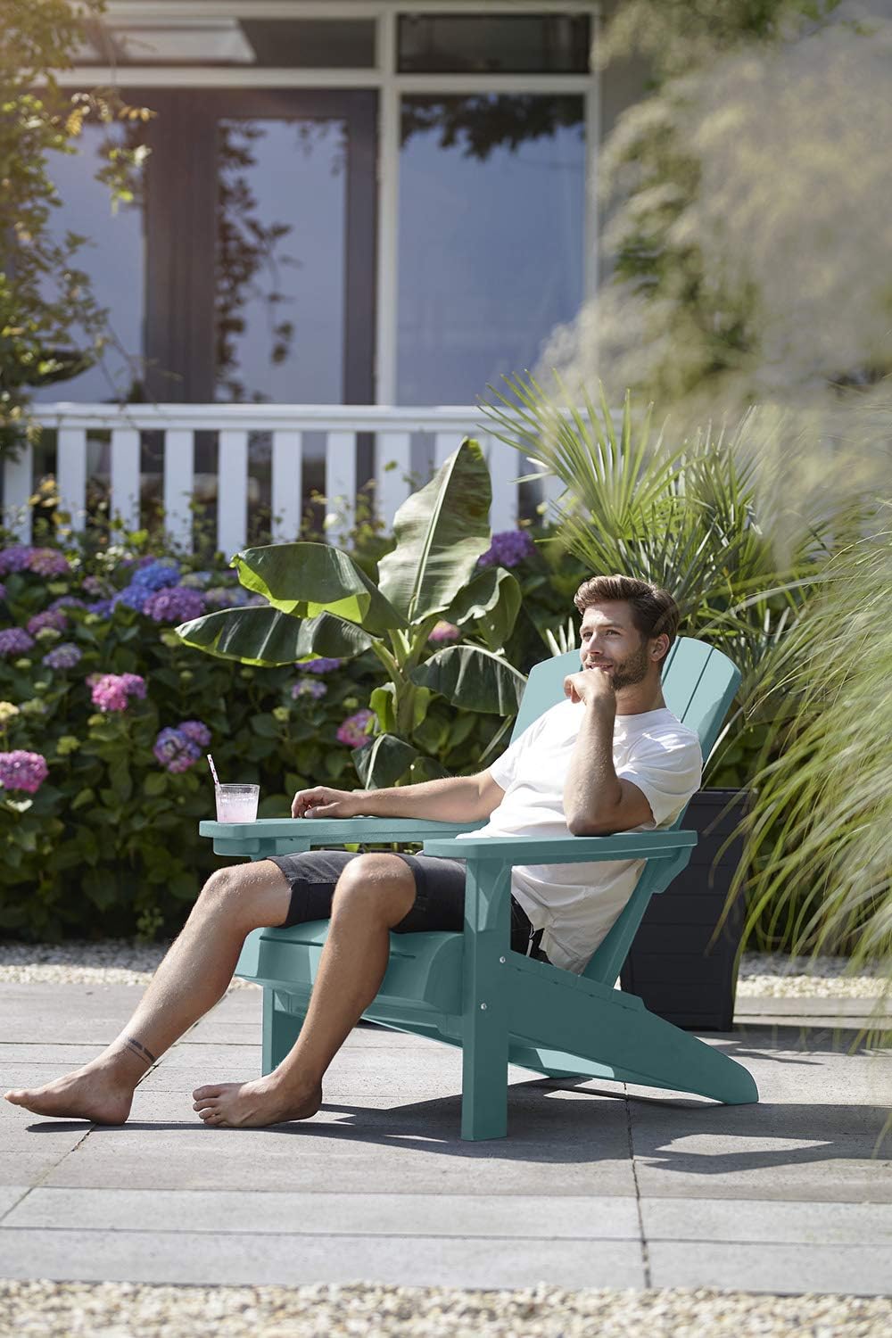 KETER Alpine Adirondack Resin Outdoor Furniture Patio Chairs with Cup Holder-Perfect for Beach, Pool, and Fire Pit Seating, Teal : Garden & Outdoor