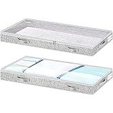 Tinharthy Low Profile Under Bed Storage, 3-Inch High Foldable Underbed Storage Bins with Lid & Zipper, No Structure, Super Slim Clothes Organizer for Crib Dorm Couch Low Bed, 2-Pack, Clear Top