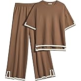 Ekouaer Lounge Set for Women Travel Outfits 2 Piece Sets Short Sleeve Sweater Top Wide Leg Long Pants Loungewear