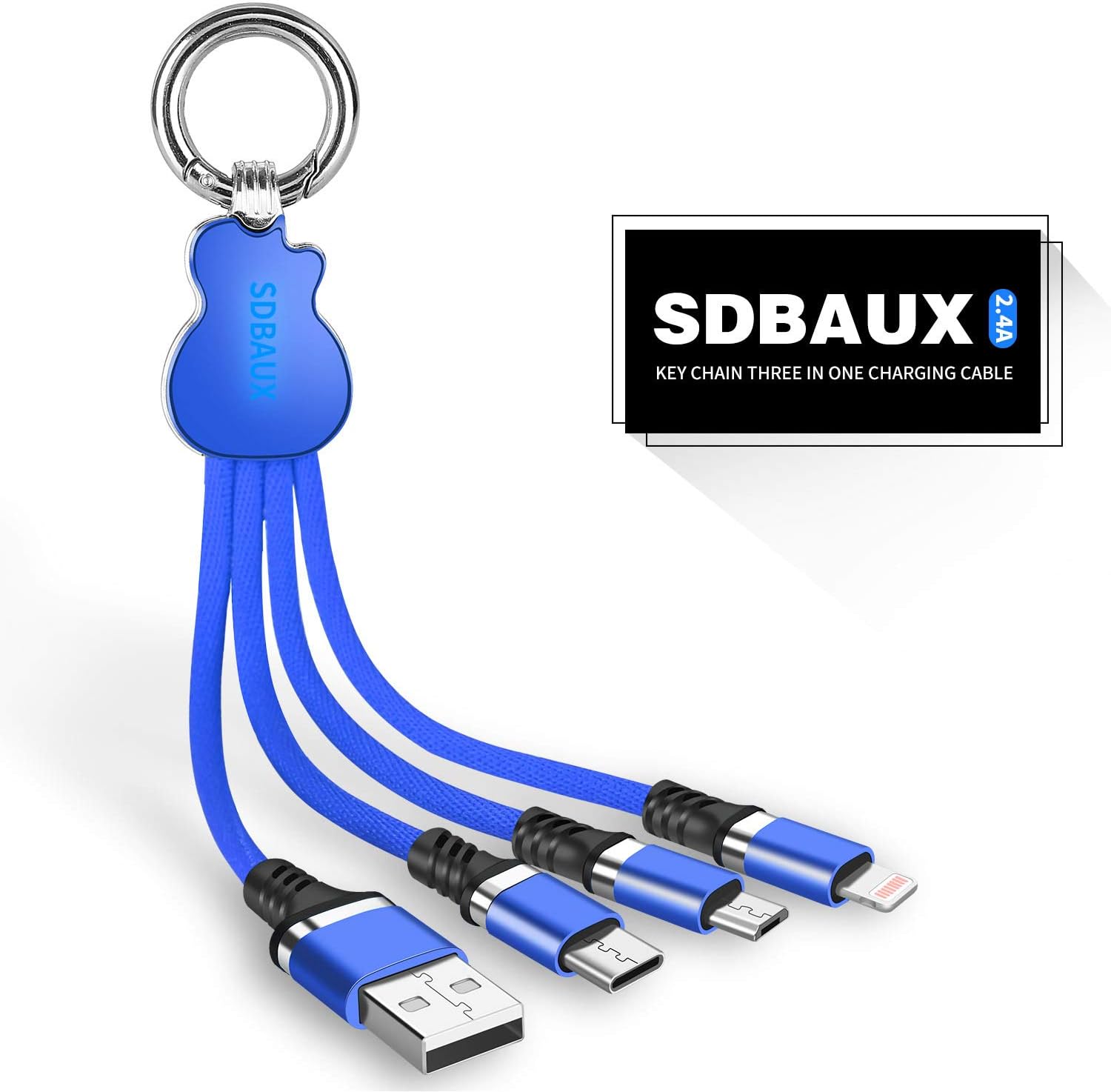 SDBAUX Multi Charger Cable 1M/3A/2Pack, Universal Charge 3 in 1 Retractable USB Fast Charging Cord Lead with iP Micro USB Type C Port for Smartphone, Samsung Galaxy S20 S10 S9 S8, LG, Huawei, Kindle