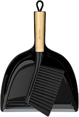 MR.SIGA Dustpan and Brush Set Bamboo Handle Durable Bristles Lightweight Black