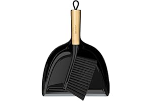 MR.SIGA Dustpan and Brush Set, Portable Cleaning Brush and Dustpan Combo with Bamboo Handle, Black, 1 Set