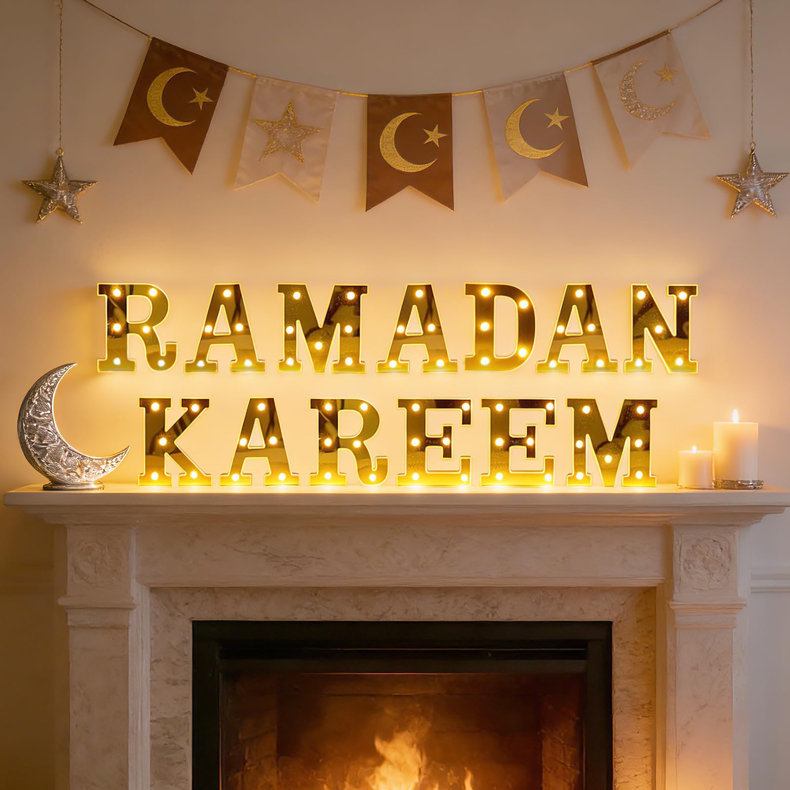 Photo 1 of 13 Pcs Ramadan Kareem LED Letter Lights, 6.5in Battery Powered Tabletop & Wall Decor with Mirror Finish, Islamic Ramadan & Eid Decoration, Gift for Muslim Family & Friends (Batteries Not Included)