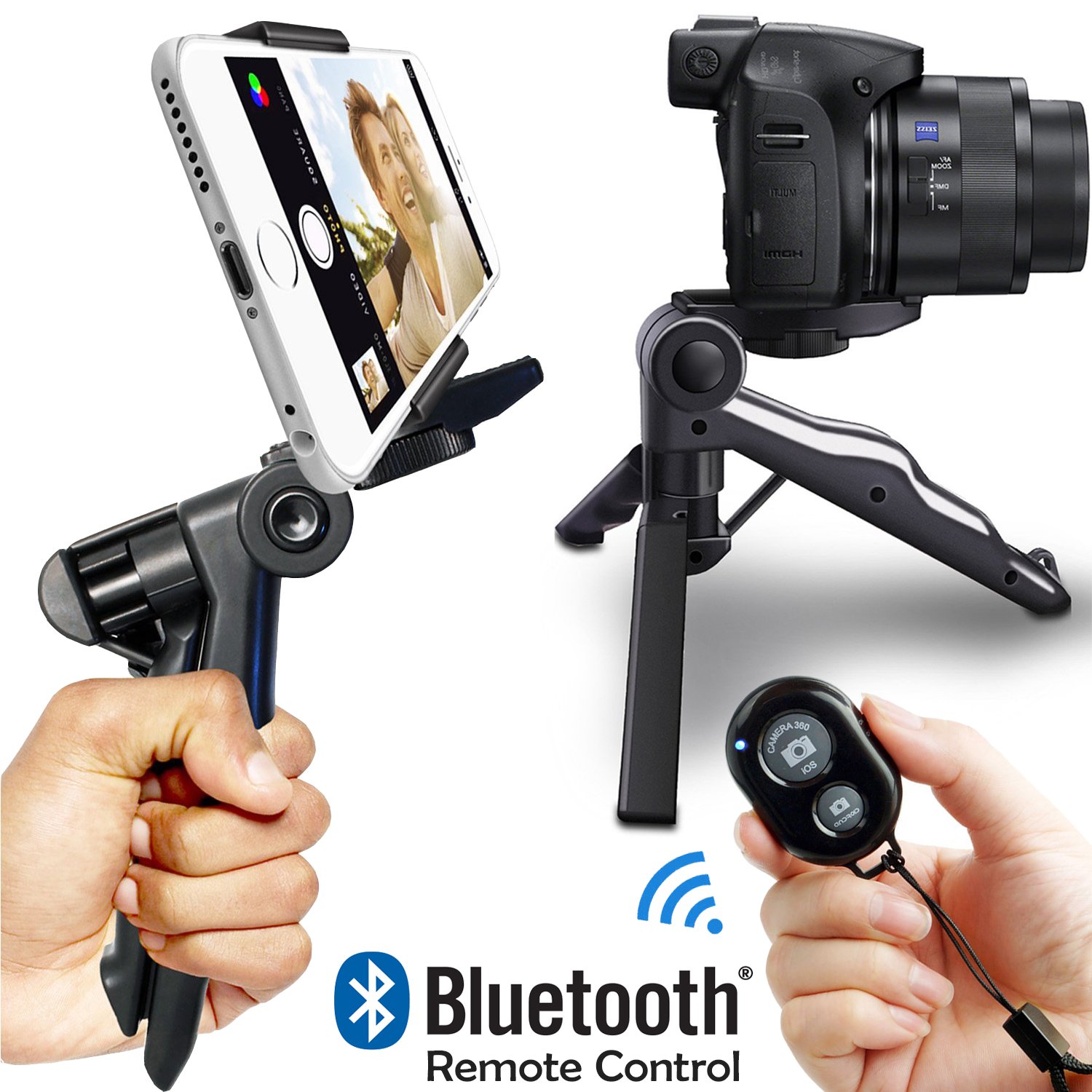 ... Top Tripod 1/4 Screw set, Universal Phone Mount Holder, Bluetooth Remote  Shutter for Apple iPhone Samsung LG Android Smartphones DSLR DC Camera  Videocam
